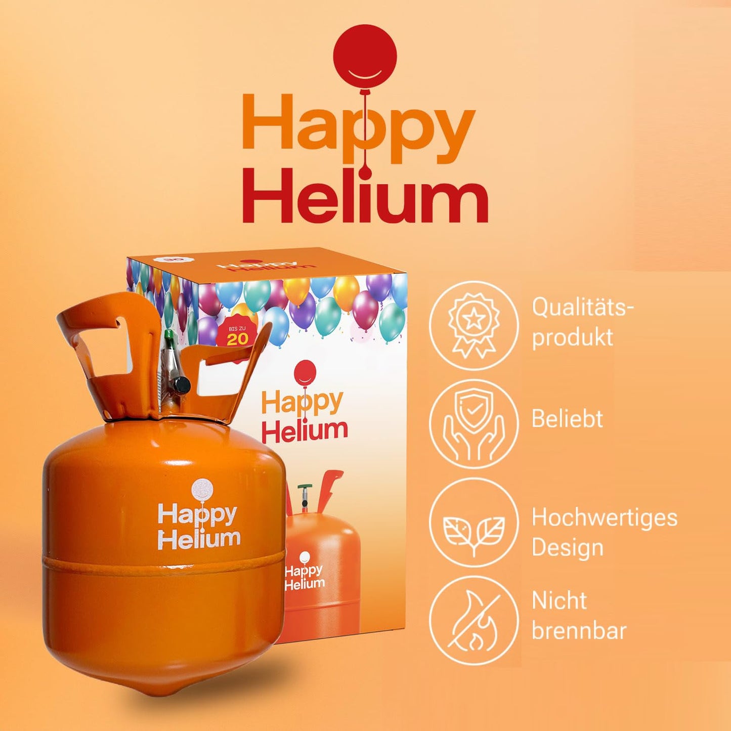 Happy Helium® 2x Balloon Gas Helium for 20 balloons | Helium gas with filling valve - Balloon Gas 140 liters (0.14 m³) for birthday, wedding, party.