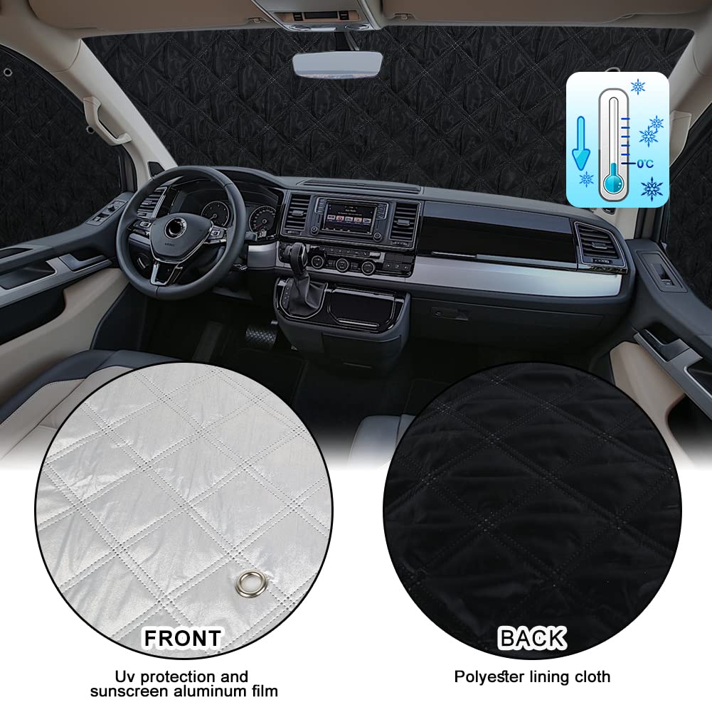 Car Windshield Sun Shade Replacement for VW T5 T6 SWB, 8PCS Sunshade Windshield Protection Set, Internal Thermal Blinds Window Set with Storage Bag, 100% Occlusion (8PCS-SWB)