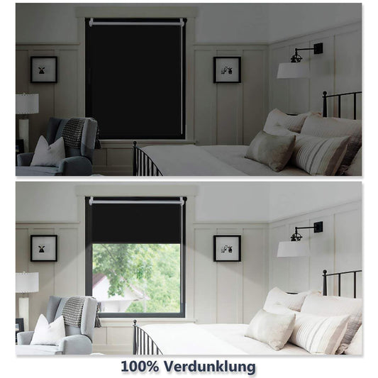 Grandekor blackout roller shade without drilling black 45x130cm (fabric width 41cm). Shades for windows without drilling & with drilling, blackout roller shade thermal roller shade clamp roller shade window shade darkening heat protection.