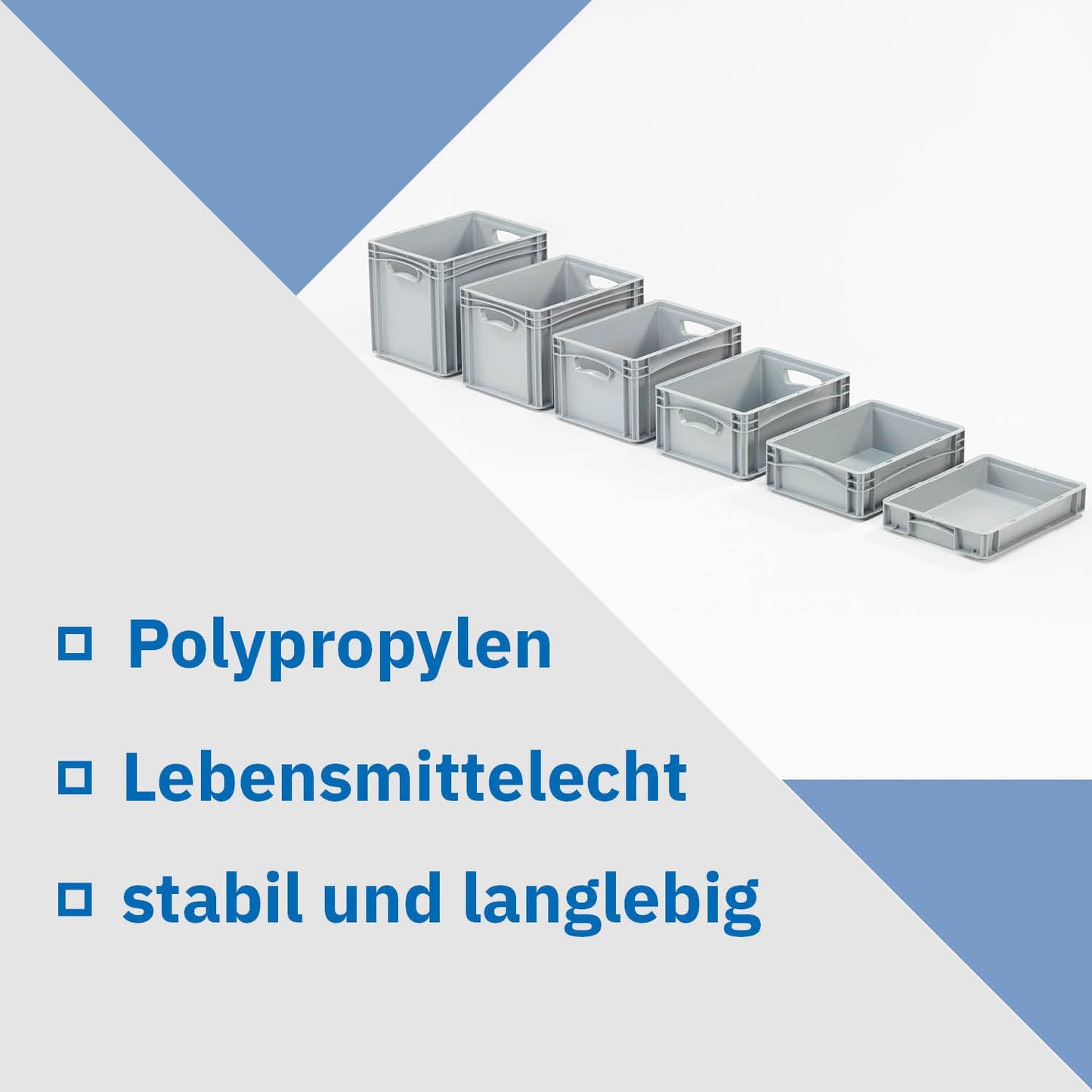 THE BOX FACTORY Euro container 400x300x220mm | closed box | storage box | plastic crates | storage container with handles | sturdy stackable box | Euro box | reusable container