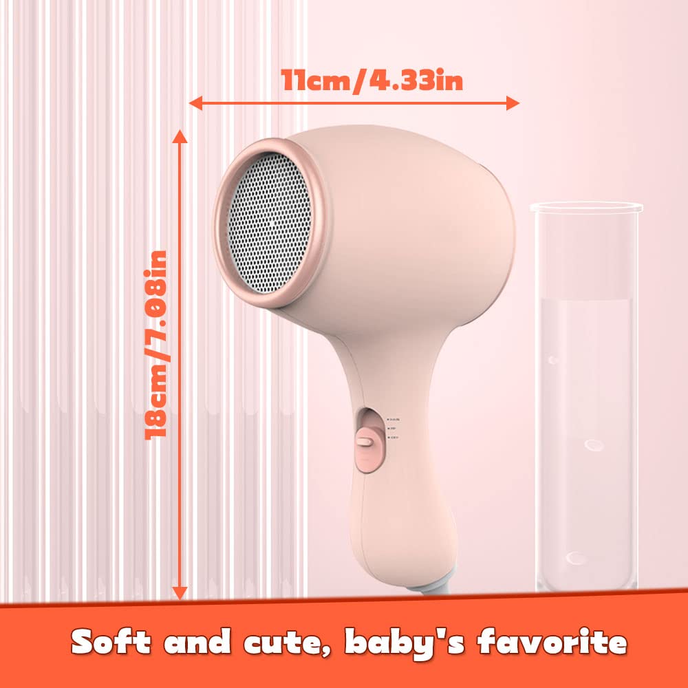 Lotvic children's hair dryer, 550W mini hair dryer for girls, hair dryer for kids, kids hair dryer with 3 temperatures, travel hair dryer for children, cute mini hairdryer, lightweight and durable, soft touch casing (pink)