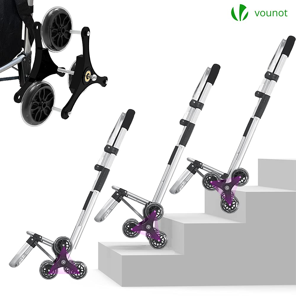 VOUNOT Aluminum Shopping Cart Stair Climber, Foldable Trolley Cart with 6 Wheels and Cooler Compartment, Waterproof, 58L, Black