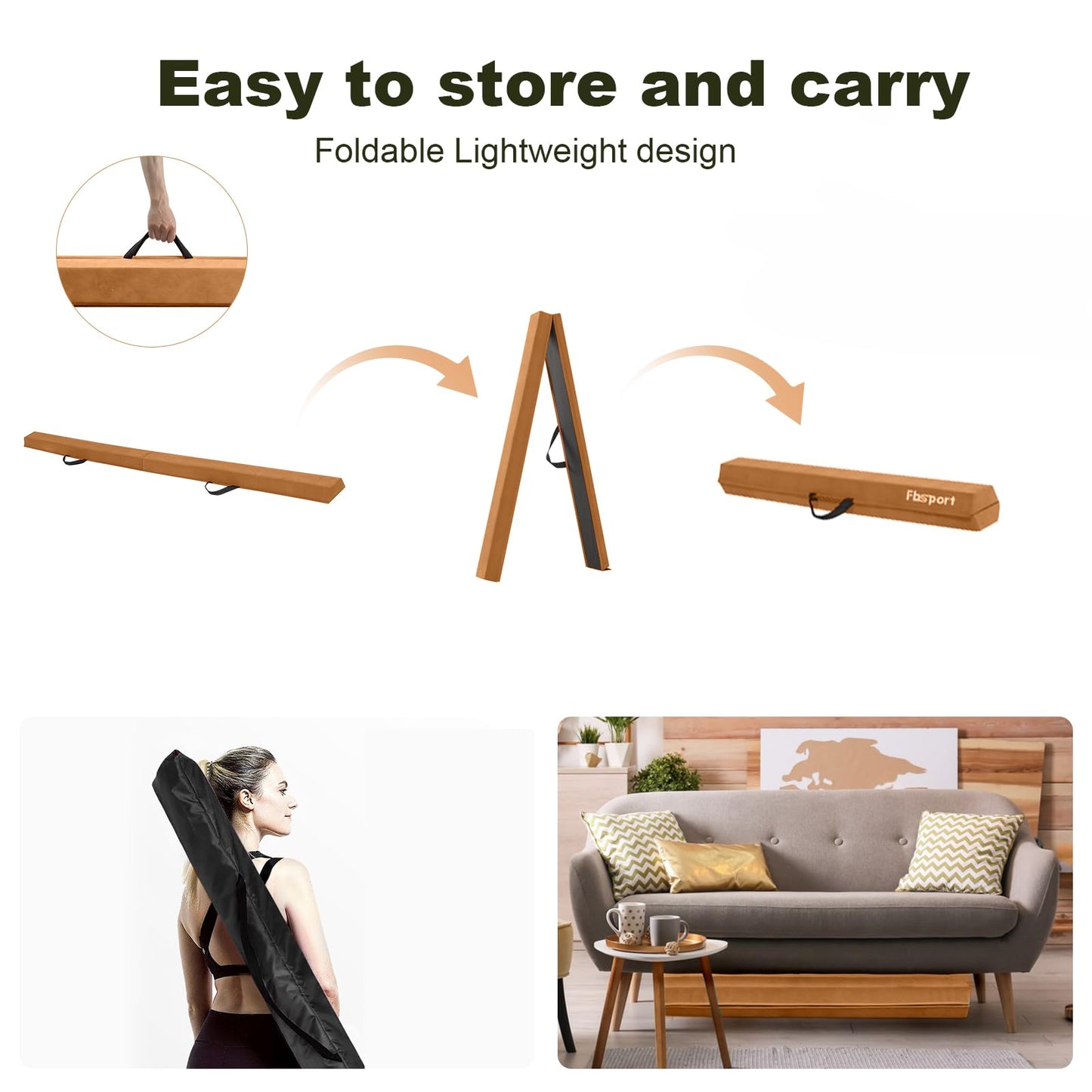 FBSPORT 270CM Folding Balance Beam, Gymnastics Balance Beam, Gymnastics Floor Beam, Flocking Layer Balance Beam, Balance Fitness Equipment for Kids.