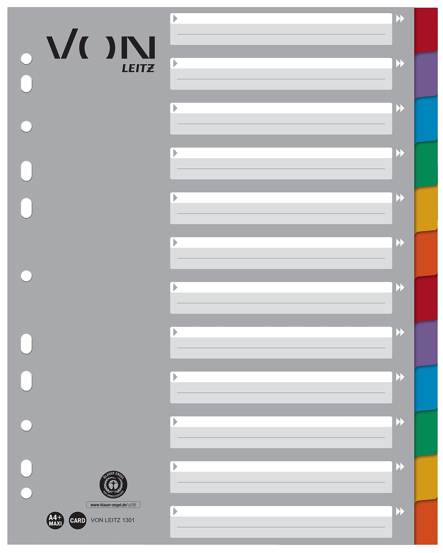 Leitz set of folders with dividers, 5-pack A4 folders made of 100% recycled cardboard, holds 600 sheets, 80mm spine width, black, 10531095 & 10-pack 12-part dividers made of 100% recycled cardboard, 13010000