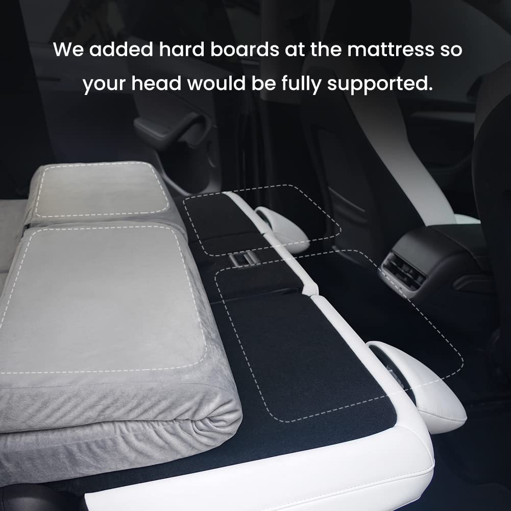 Havnby Tesla Model Y camping mattress includes CertiPUR memory foam mattress, storage bag, and fitted sheet. Portable, foldable, space-saving, double-sized.