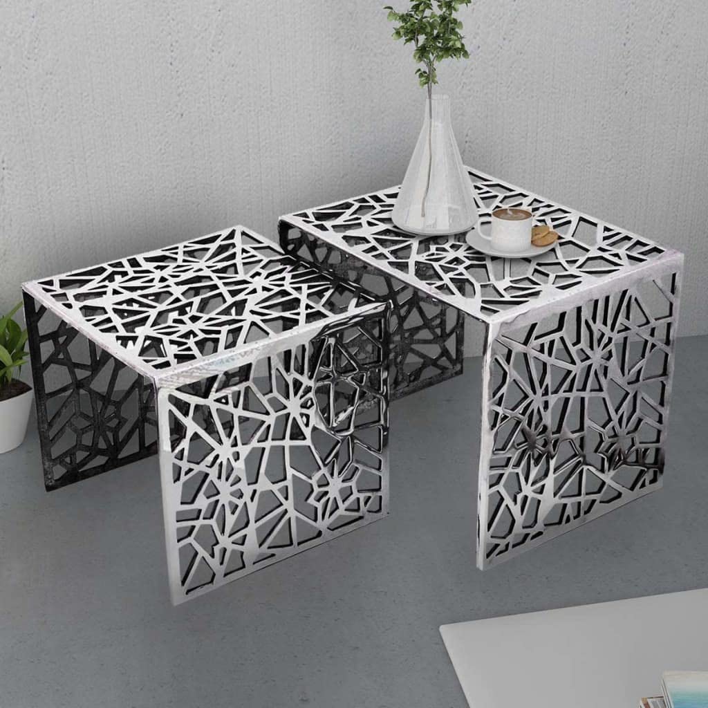 vidaXL 2-piece Set of Aluminum Side Tables Coffee Table Living Room Silver