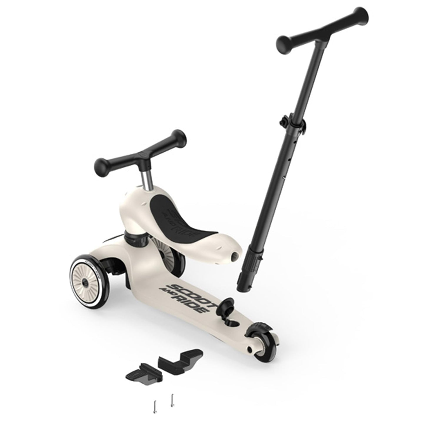 Scoot & Ride Highwaykick 1 Push and Go - 2in1 scooter & balance bike with push bar, adjustable height, for ages 1+, includes safety pad & footrests, color: Ash.