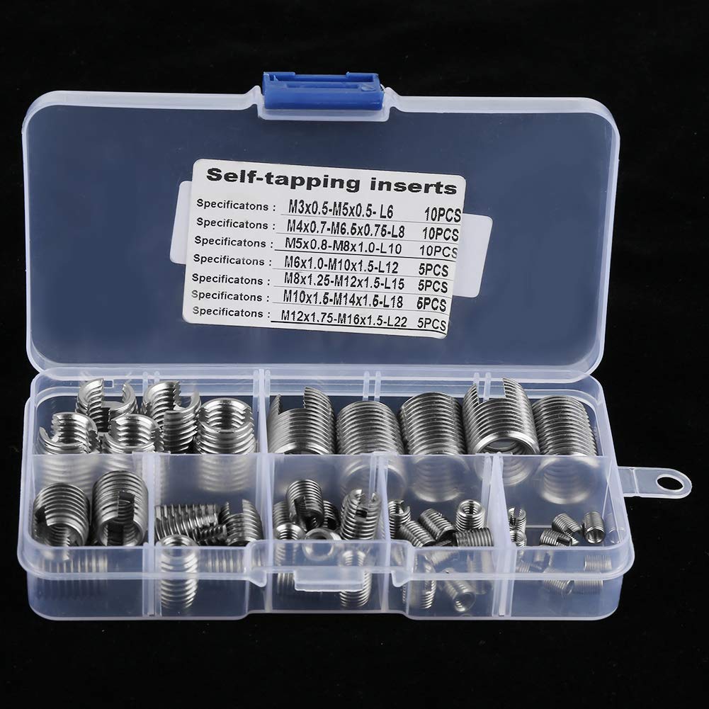50pcs Threaded Inserts 302 Stainless Steel Internal Thread Self-Tapping Thread Insert Set Thread Strengthening Repair Tool