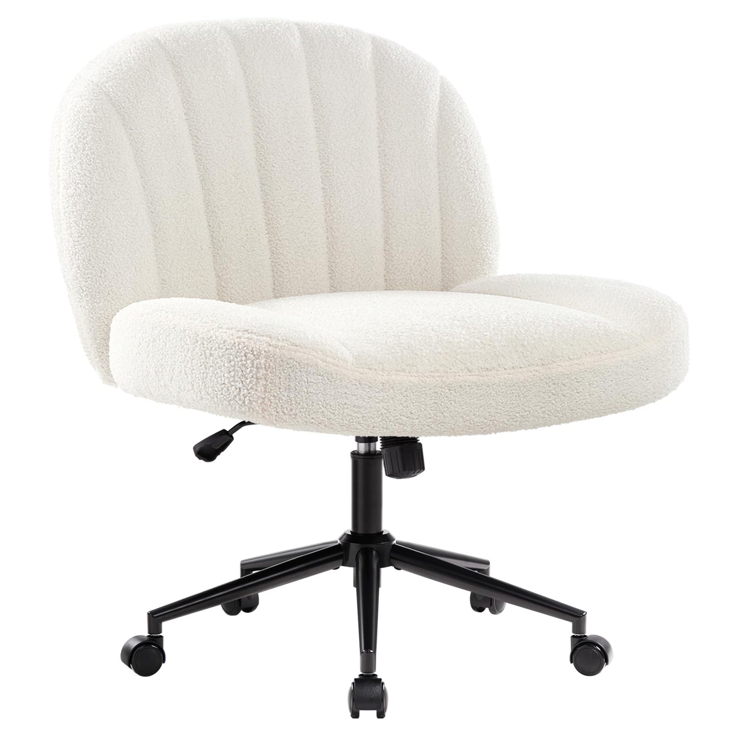 IWMH office chair without armrests, height-adjustable swivel chair with casters, desk chair with fabric upholstery, ergonomic chair, reading chair with wider cushion for cross-legged sitting (White)