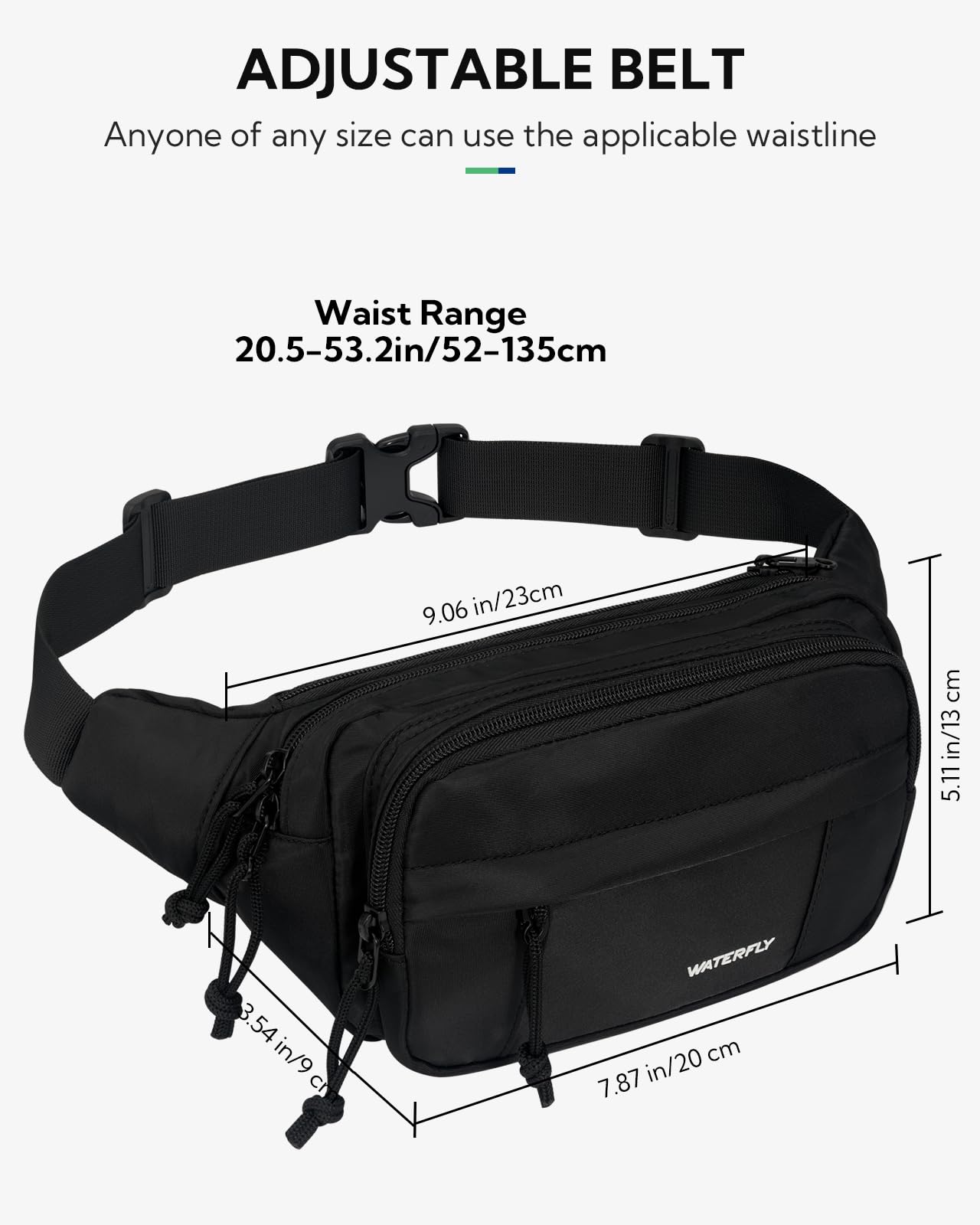 WATERFLY Waist Bag for Men and Women: Sporty Stylish Fanny Pack Small Festival Bumbag MTB Hipbag Walking Belly Bag Unisex Hip Bag for Sports Dog Training
