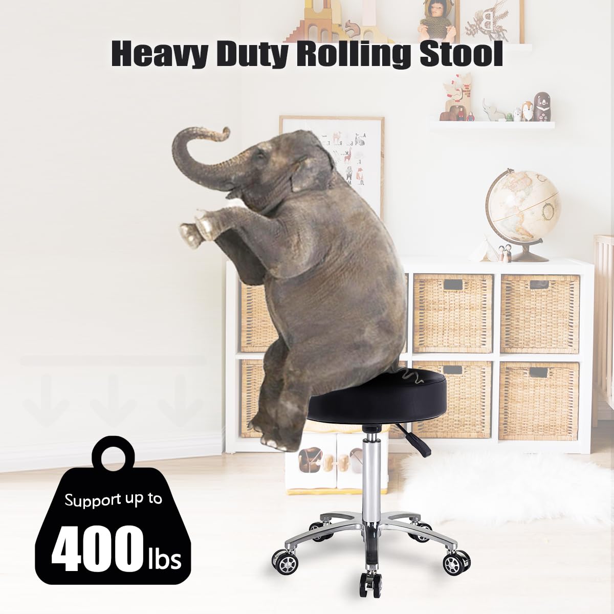 Antlu Roll Stool Adjustable Height Stool With Wheels Swivel Stool Office Stool Work Stool (black)