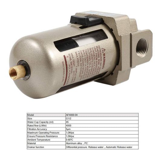 1/2'' Air compressor water separator, air filter, pressure regulator, air filter separator regulator.