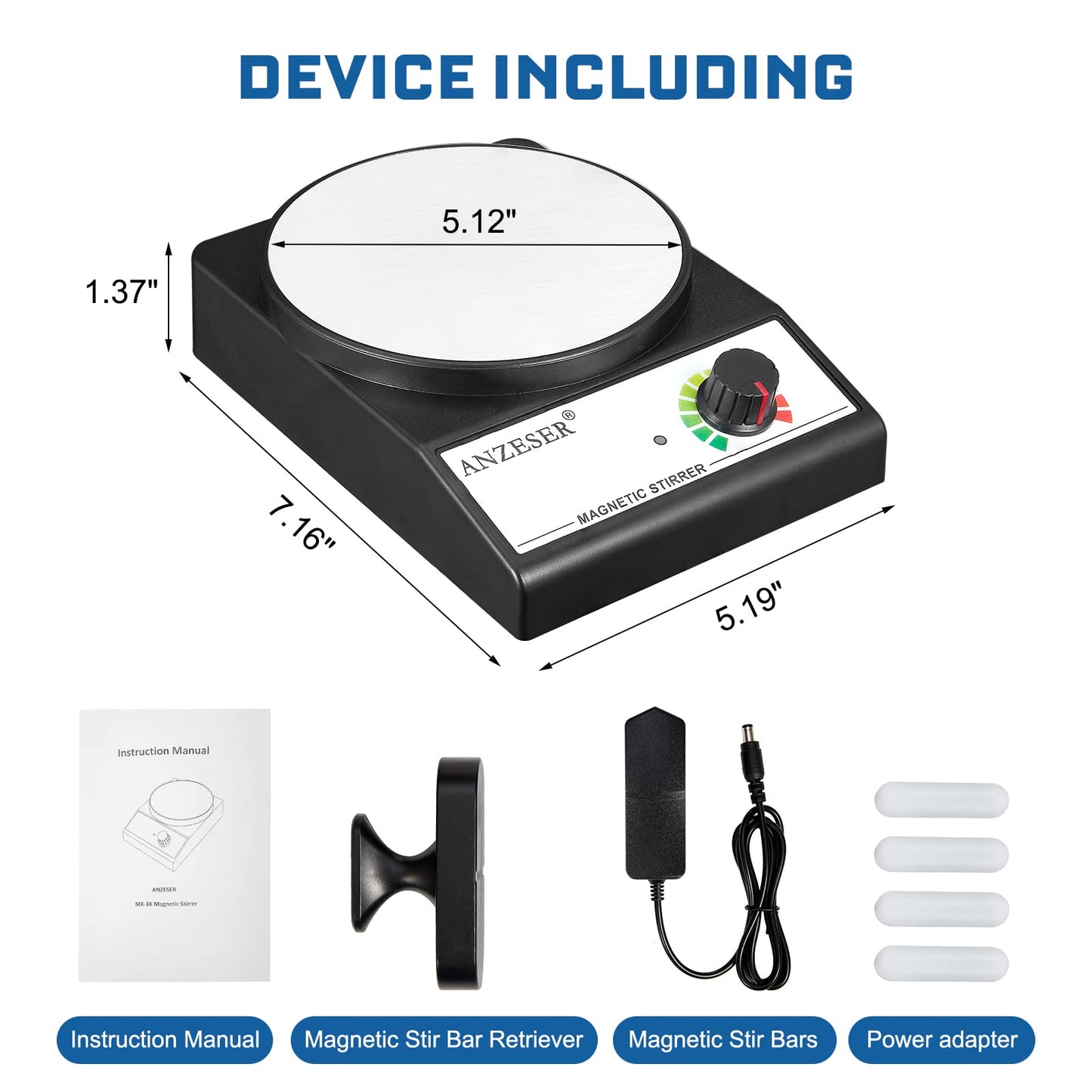 ANZESER Magnetic Stirrer with stirring bars, speed range 0-3500 rpm, stirring capacity 3000mL.