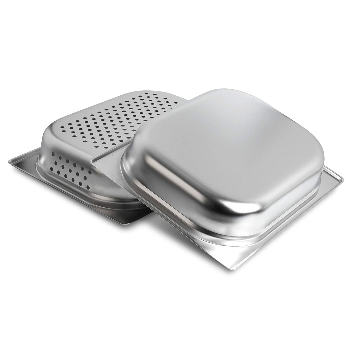 jokobela GN Container SET :: GN 1/2 65mm, 1x perforated, 1x non-perforated :: Compatible with Gaggenau/Miele/Siemens/AEG/Electrolux steam ovens (Heat-resistant, stainless steel, Dishwasher safe)