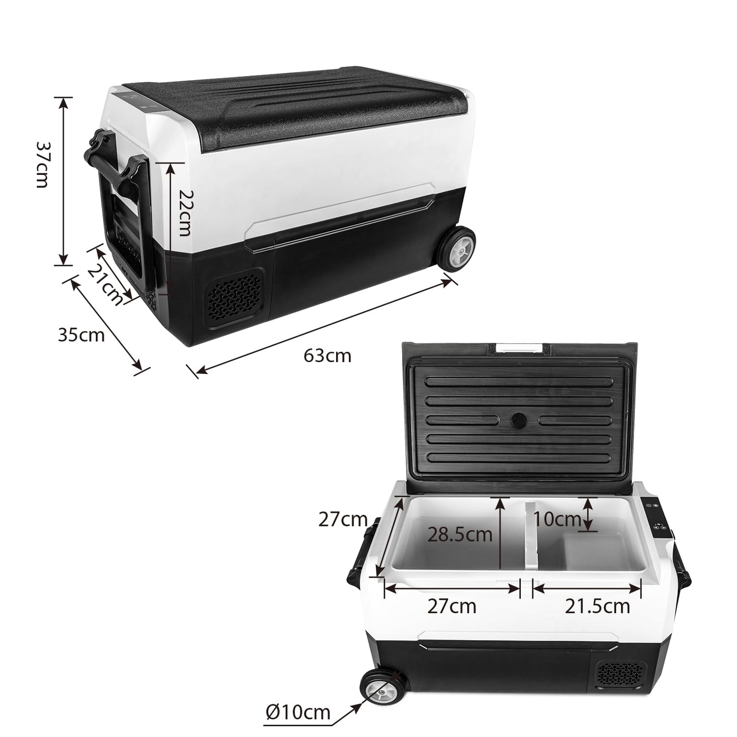 Fullwatt compressor cooler 35L with wheels, freezer with WIFI-APP control, cooling down to -20°C, electric fridge 12V 24V 220V-240V anti-shaking, freezer for camping car, truck, boat.