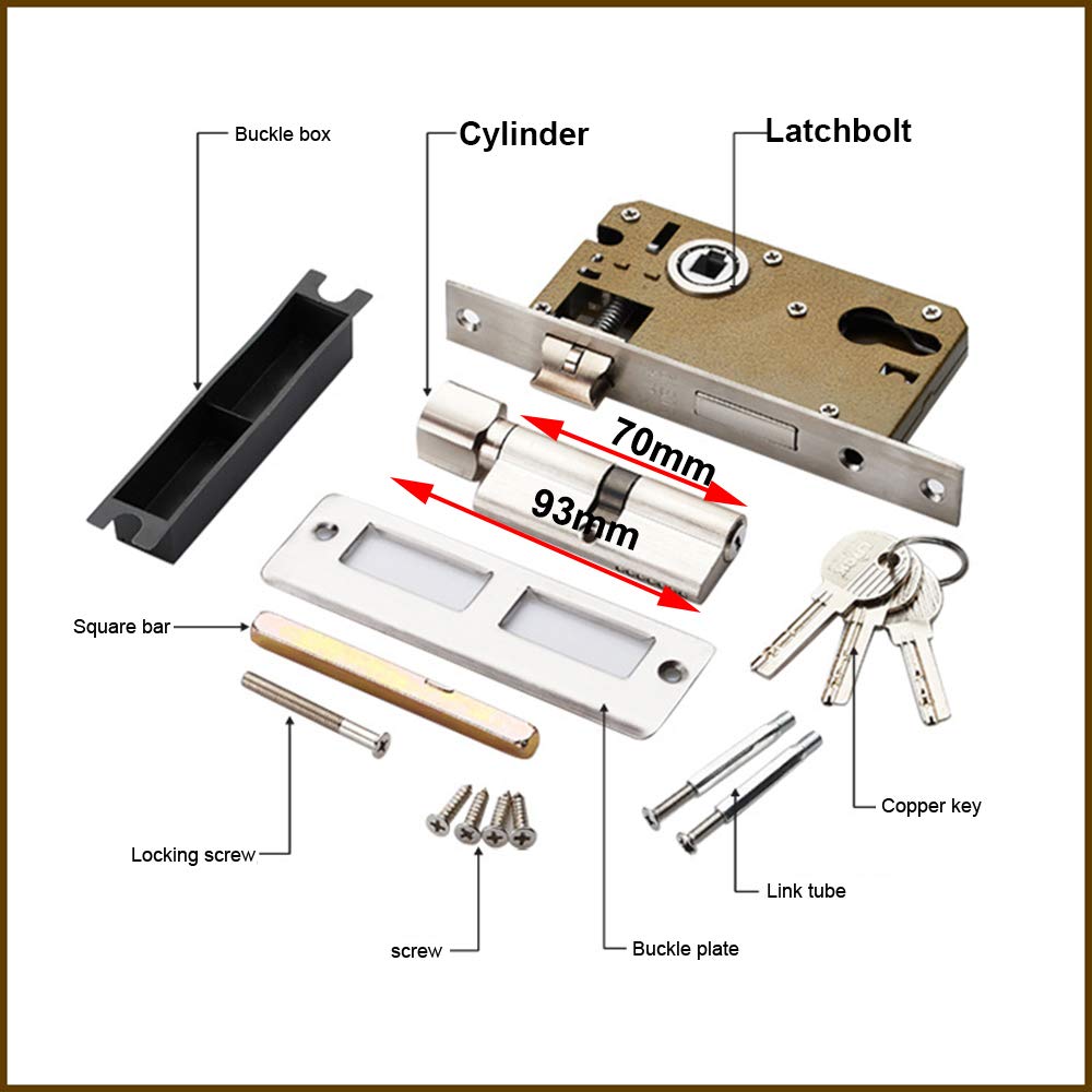 Qrity renovation set for bathroom doors, WC handle set, door handles, profile cylinder with knob, door latch, 3 copper keys, zinc alloy.