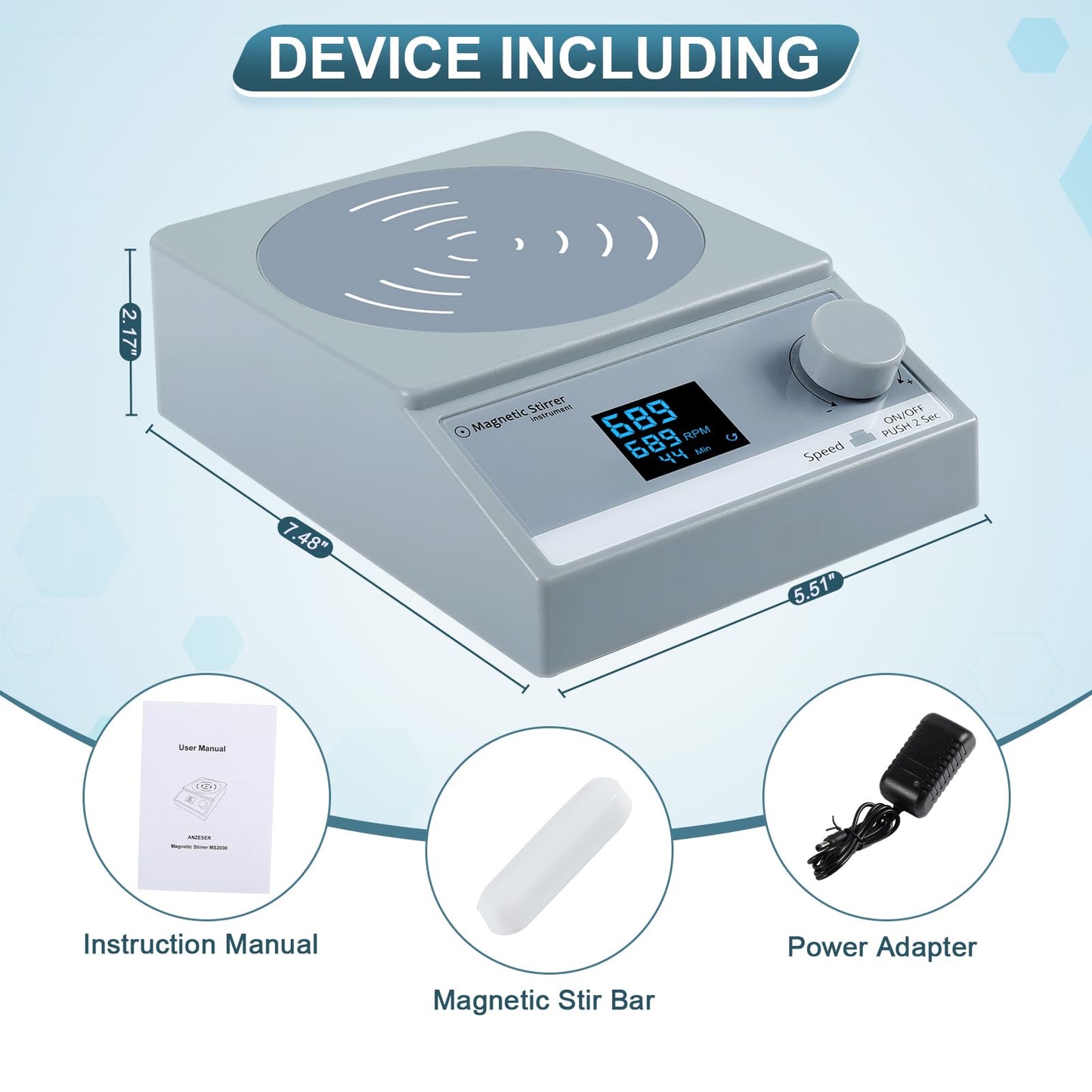 ANZESER magnetic stirrer with timer, 3.5L digital magnetic stirrer, magnetic stirring plate with LCD display.