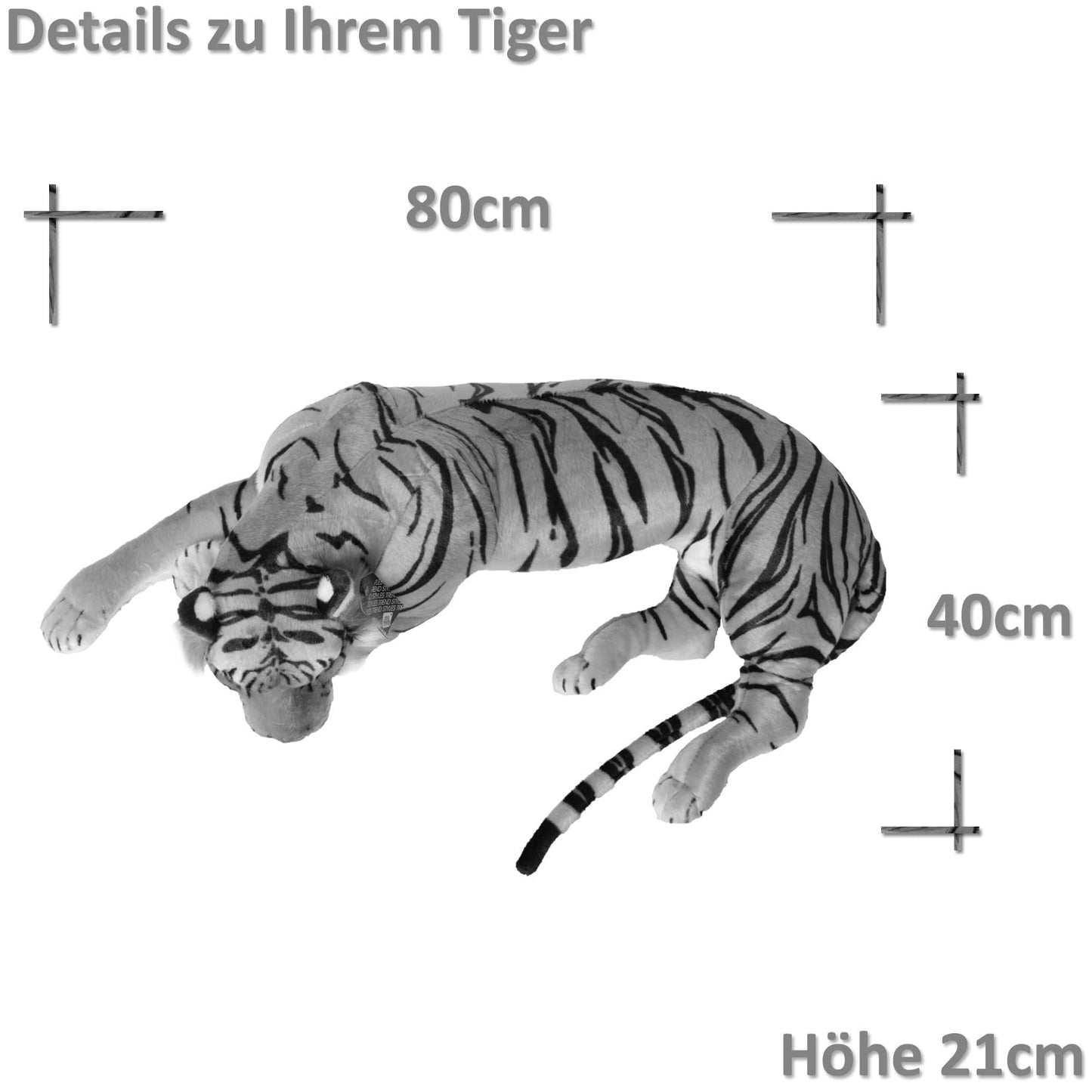 TE-Trend White Tiger Plush Toy XXL Stuffed Animal lying cat Big Cat Predator Decoration Figure Gift Toy 70cm Multicoloured