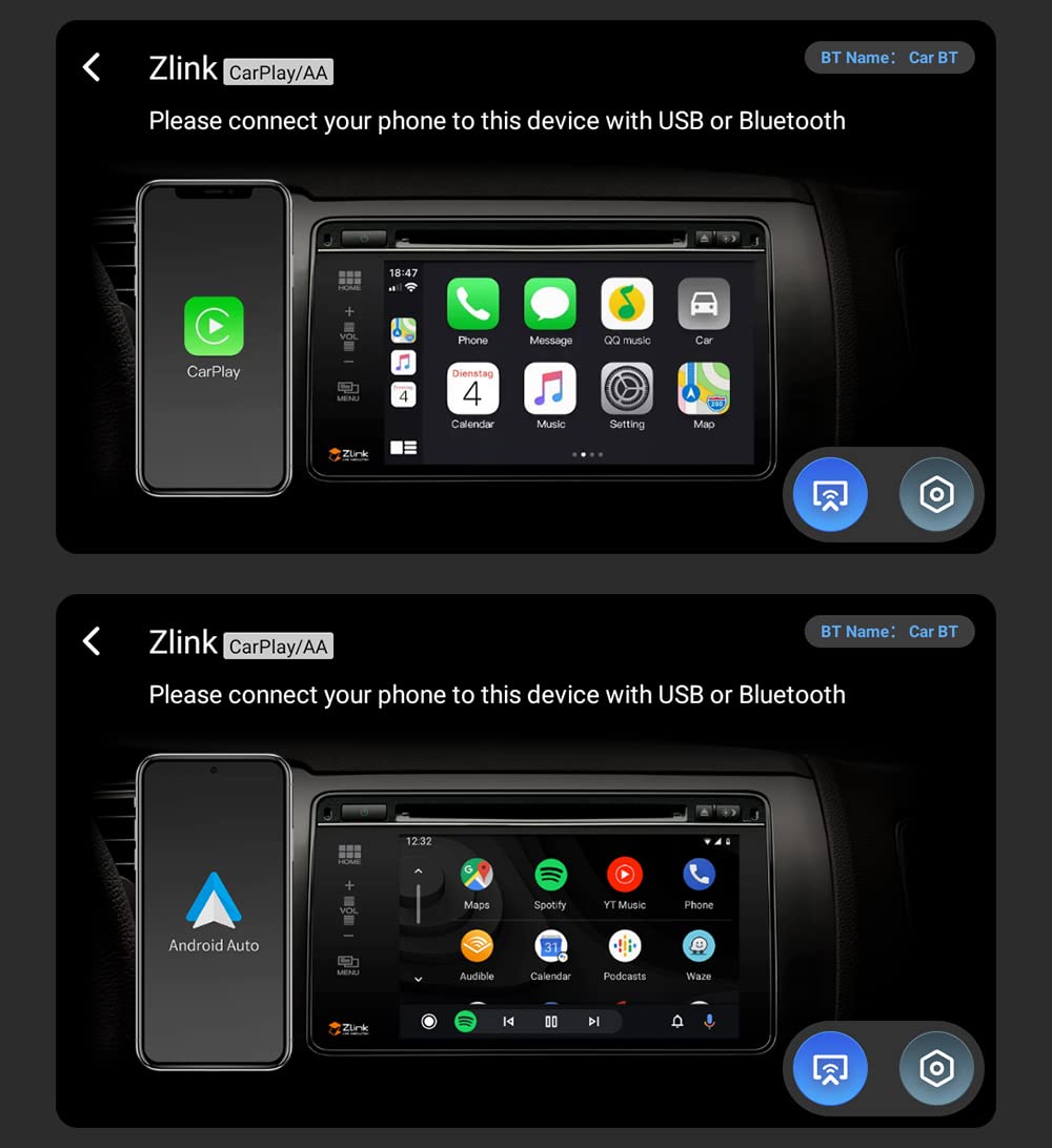 2 DIN car stereo, 10 inch 1080P HD touchscreen car radio with Bluetooth, Android car radio with navigation, Wireless CarPlay & Wireless Android Auto, FM radio, Mirrorlink, WiFi, 2 USB ports, 2GB RAM + 32GB storage.