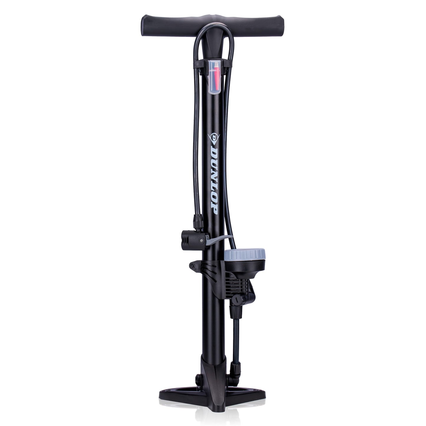 Dunlop bike pump with pressure gauge - bicycle pump with 2 adapters - for all valves - Dunlop, Presta, and Schrader valve - pump 11 bar/160PSI - plastic - black