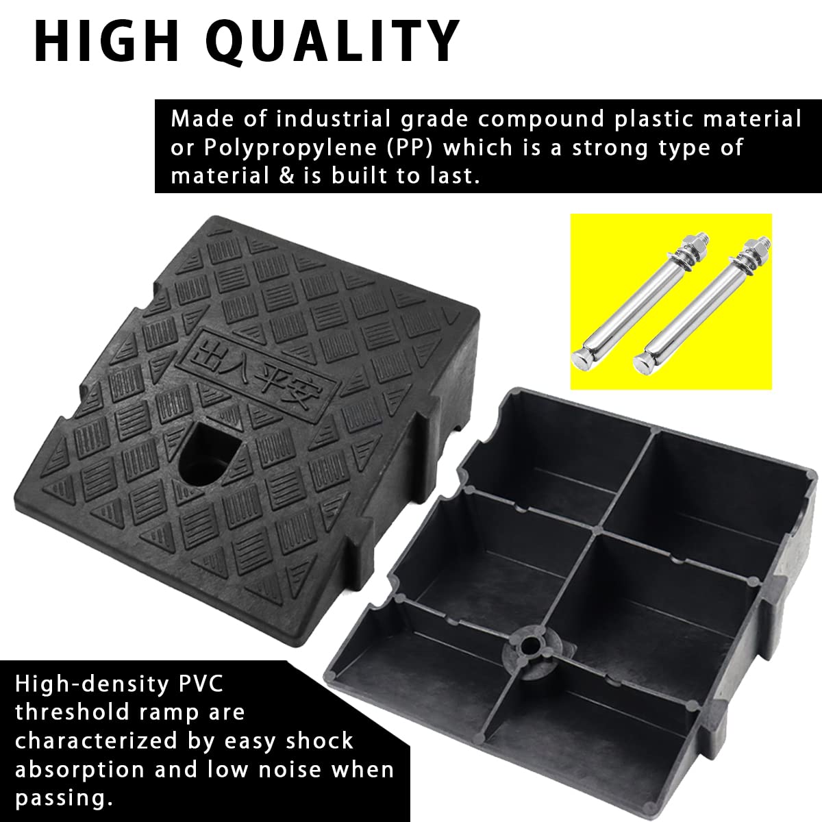 Curb ramps, portable lightweight ramps, threshold ramps, for driveways, sidewalks, car, scooter, 1 piece with 1 expansion bolt (black, 26.9 x 24.9 x 7 cm, 1 piece)