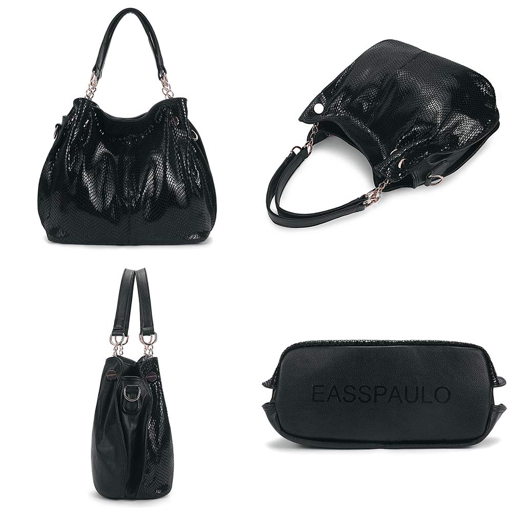 Kris Anna women's hobo shoulder bag made of PU leather with shoulder strap, shopper bag, crossbody handbag, chain handles for women in black. Single-use.