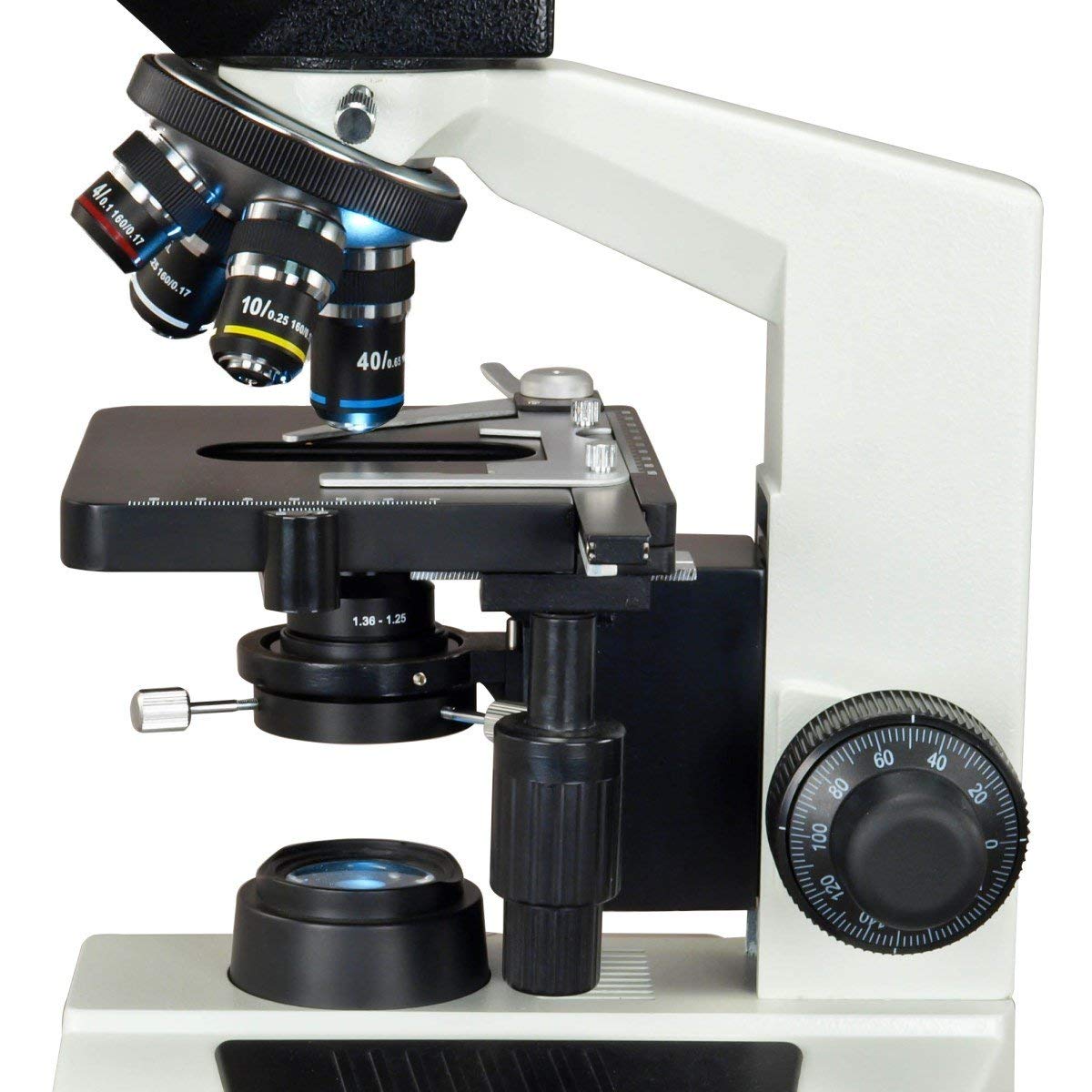 AmScope M837ZL-A191BD-C50U OMAX 40X-2500X 5MP Digital Advanced Oil NA1.25 Darkfield Trinocular Compound LED Microscope with 5.0MP Camera with Measurement, Stitching, and Extended Depth of Field.