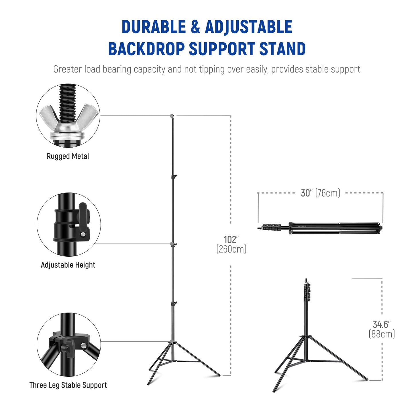 NEEWER 8.5x10ft Adjustable Background Stand Set, Photography Background Support System with 4 Crossbars, 6 Spring Clamps, 6 Background Clips, 2 Sandbags, and Carrying Bag.