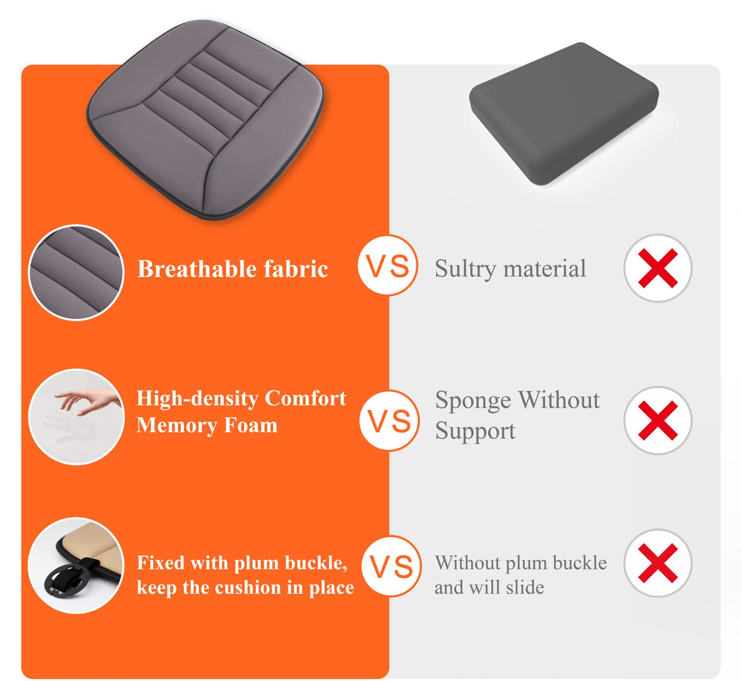 Kingphenix car seat cushion with 3.0 cm comfort memory foam cushion for car and office chair - Gray