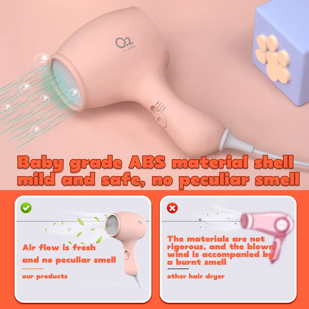 Lotvic children's hair dryer, 550W mini hair dryer for girls, hair dryer for kids, kids hair dryer with 3 temperatures, travel hair dryer for children, cute mini hairdryer, lightweight and durable, soft touch casing (pink)
