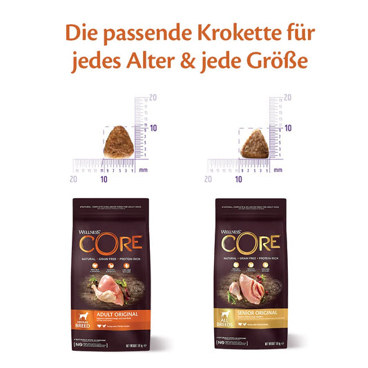 Wellness CORE Senior Original, Turkey & Chicken, 10 kg, dry dog food for aging dogs 7 years+, no added sugar, grain-free, high in meat content.
