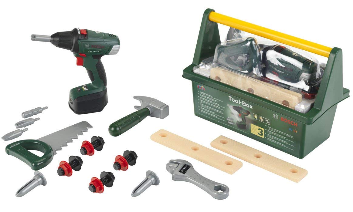 Theo Klein 8520 Bosch Tool Box | With tools and accessories | Includes battery-powered screwdriver with light and sound | Toy for children ages 3 and up