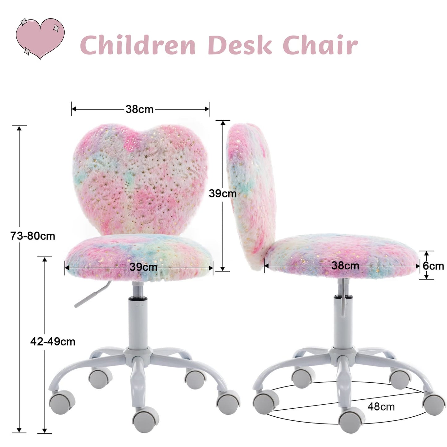 Washon Kids Swivel Chair Desk Chair Faux Fur Soft Youth Swivel Chair Height Adjustable Computer Chair for Kids/Bedroom (Colorful)