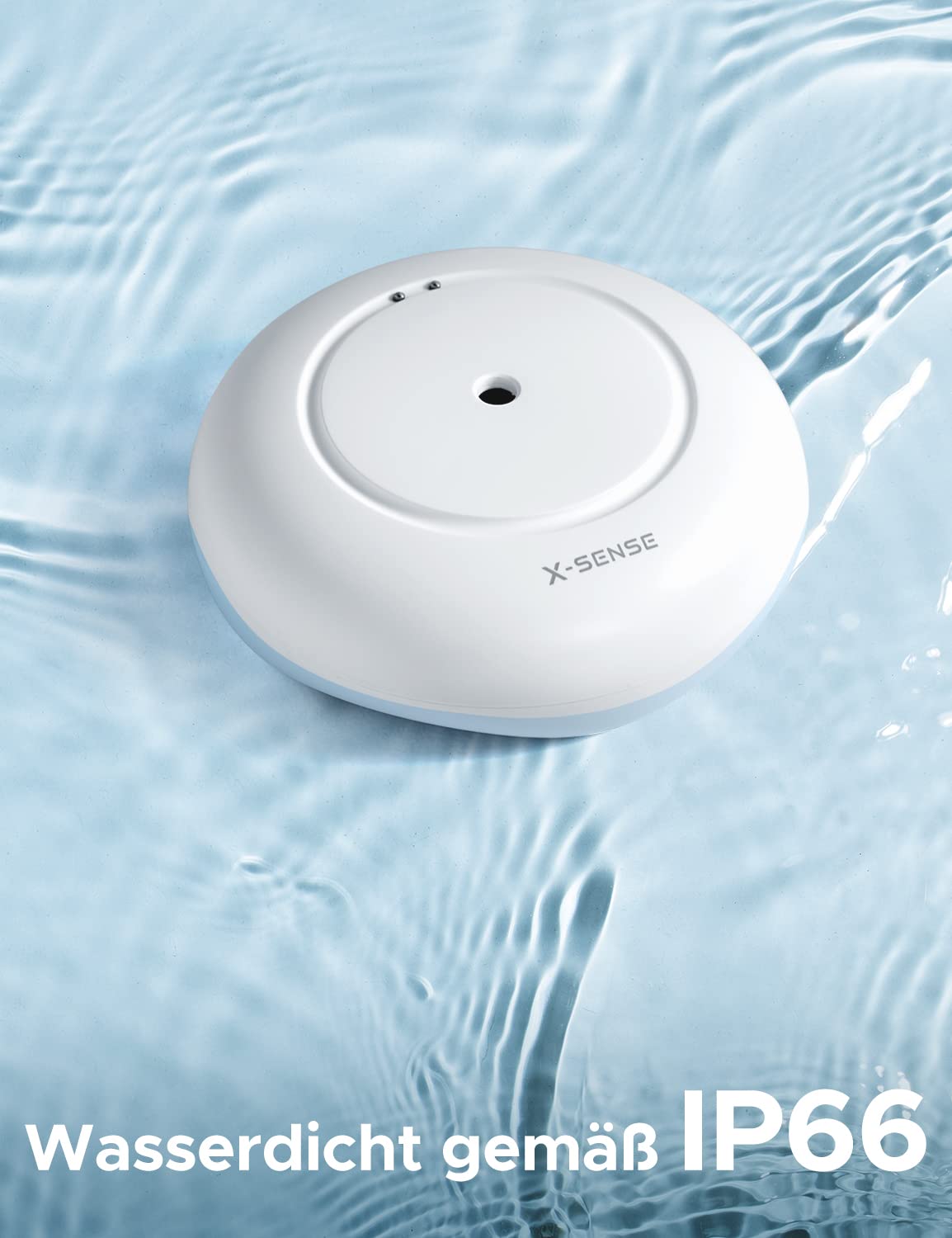 X-Sense Smart Water Detector with Battery, Wi-Fi Water Sensor, compact flood sensor with adjustable volume of up to 110 dB and 500m range, for kitchens, basements, and bathrooms.