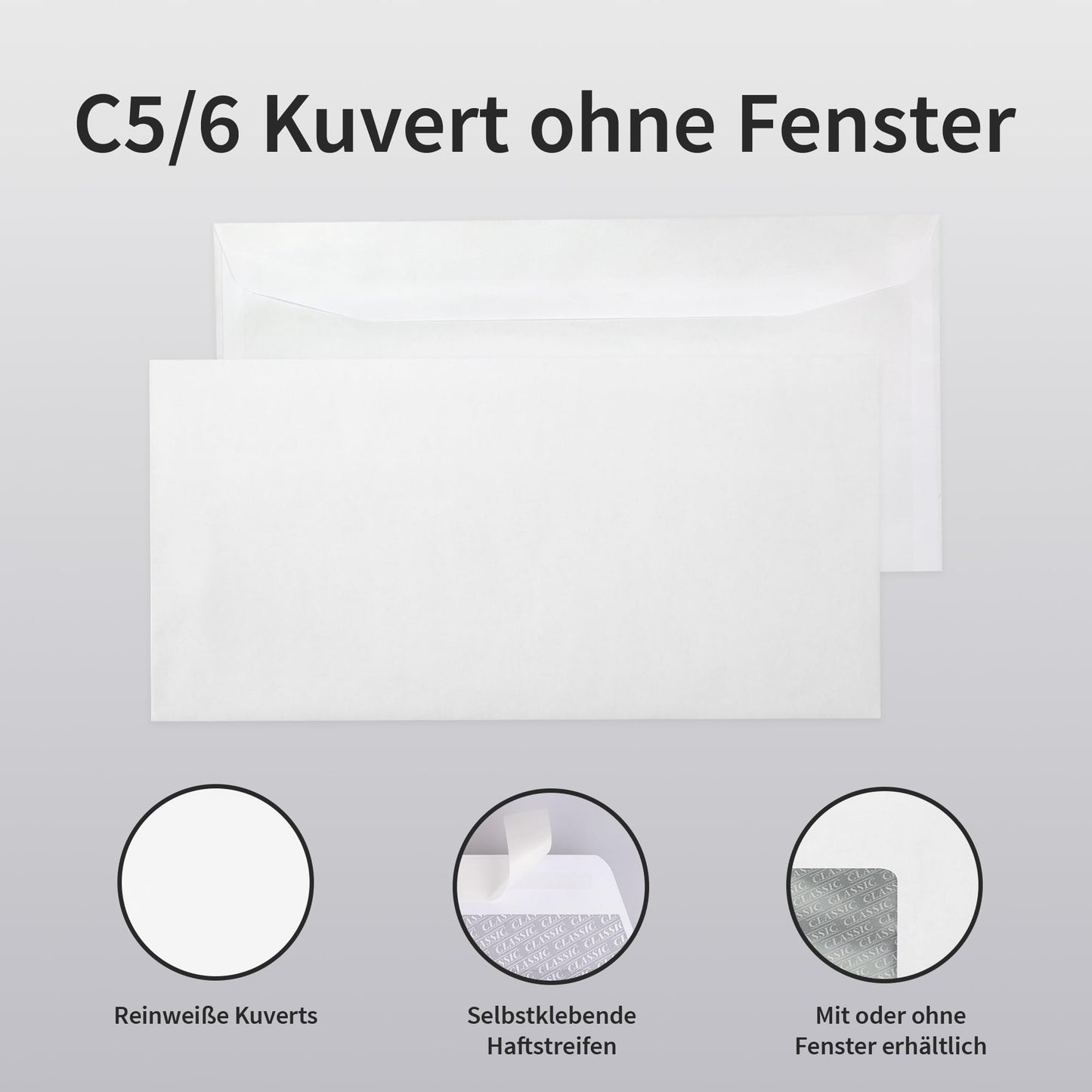 1,000 envelopes - C5/6 DL envelopes without window - 110x220 mm - white paper envelopes - self-adhesive - perfect for invoices, letters, weddings, greeting cards, invitations.