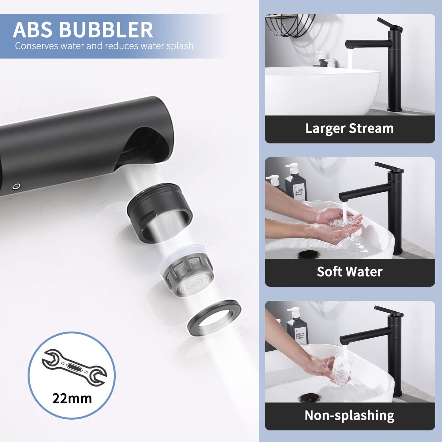 HOMELODY Black Bathroom Faucet High 360° Rotation Mixer Tap Sink Faucet Stainless Steel Water Tap Bath