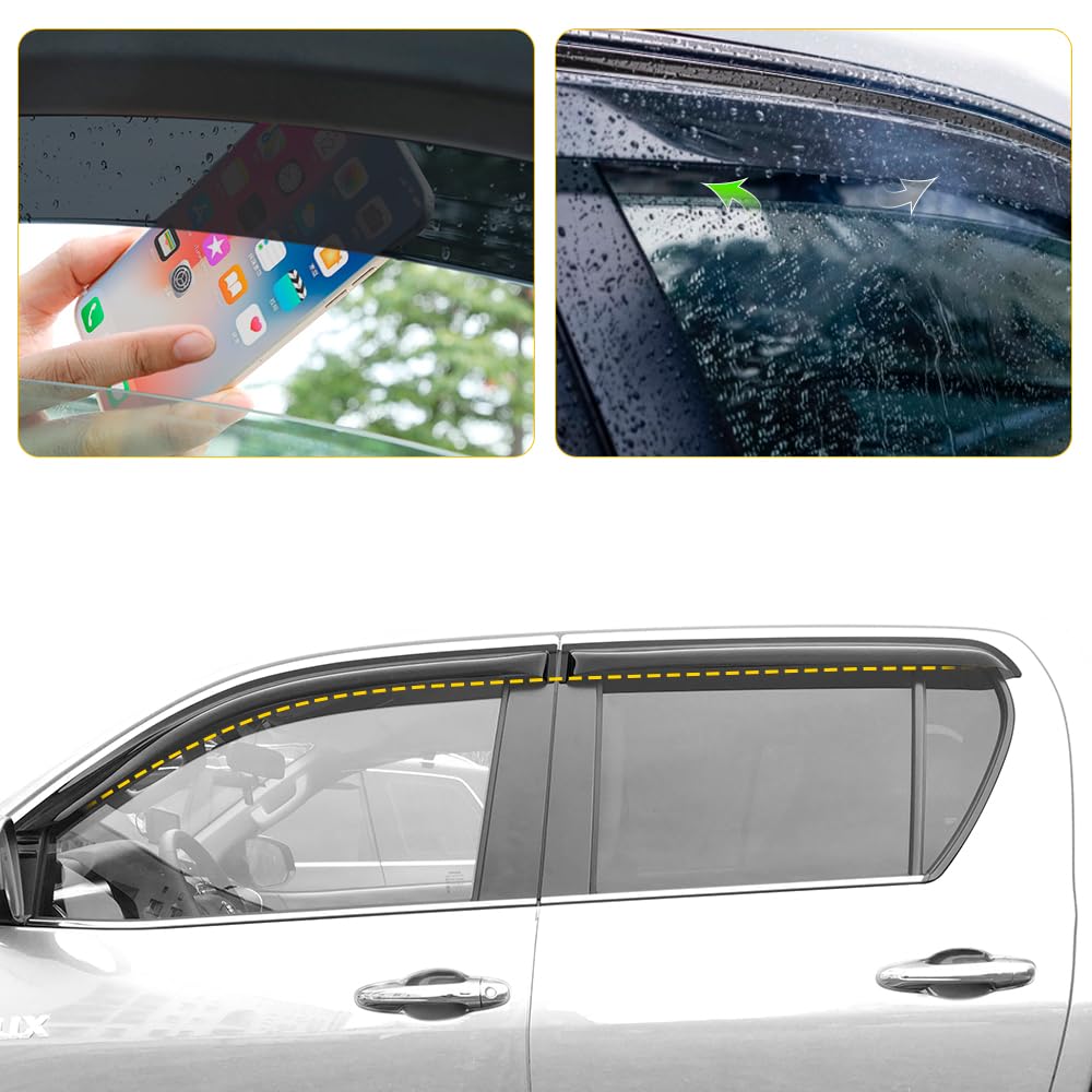 JHCHAN Wind Deflector for Toyota Hilux 2015-2024 Hilux AN110 AN120 AN130 Double Cab 4X4 Smoke Black Rain Deflector 4 Pieces