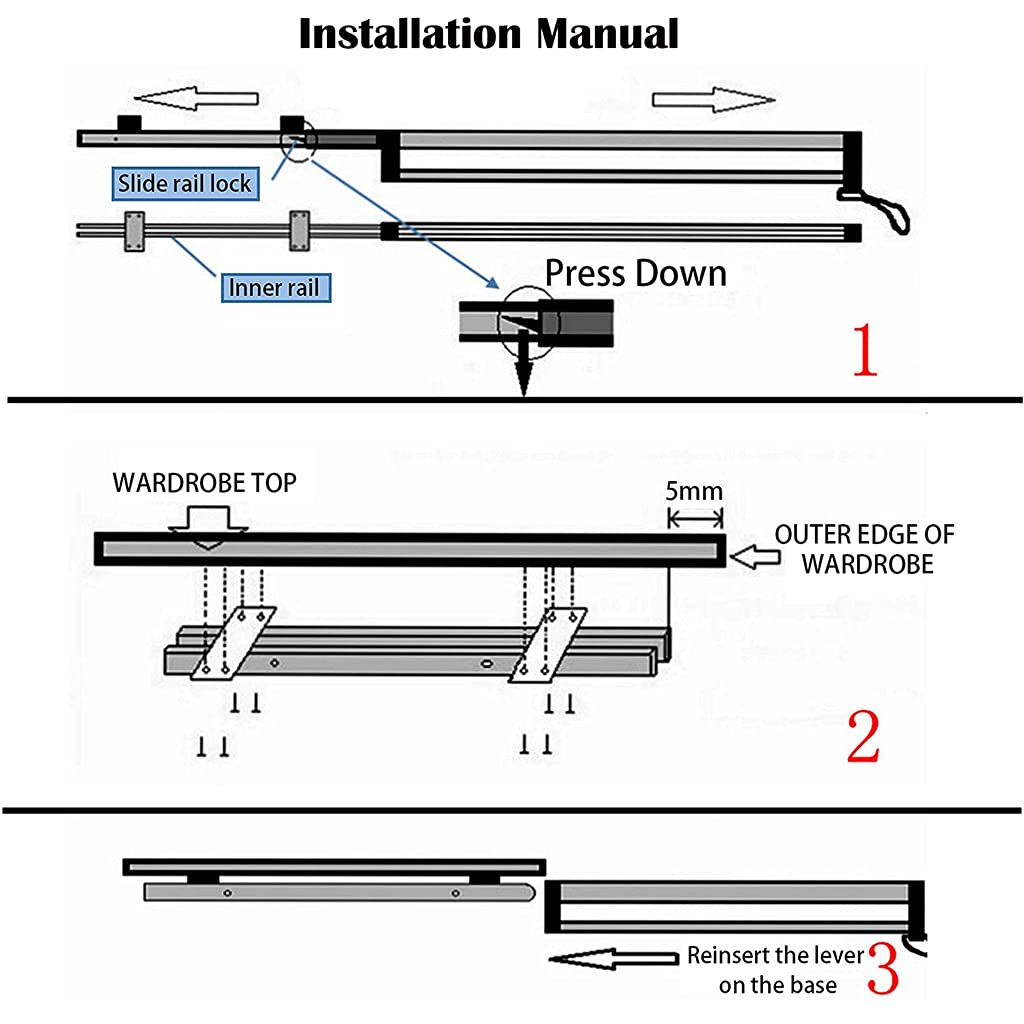 Pull-out clothes rail for pulling out the hangers Adjustable wardrobe clothes rail -500mm
