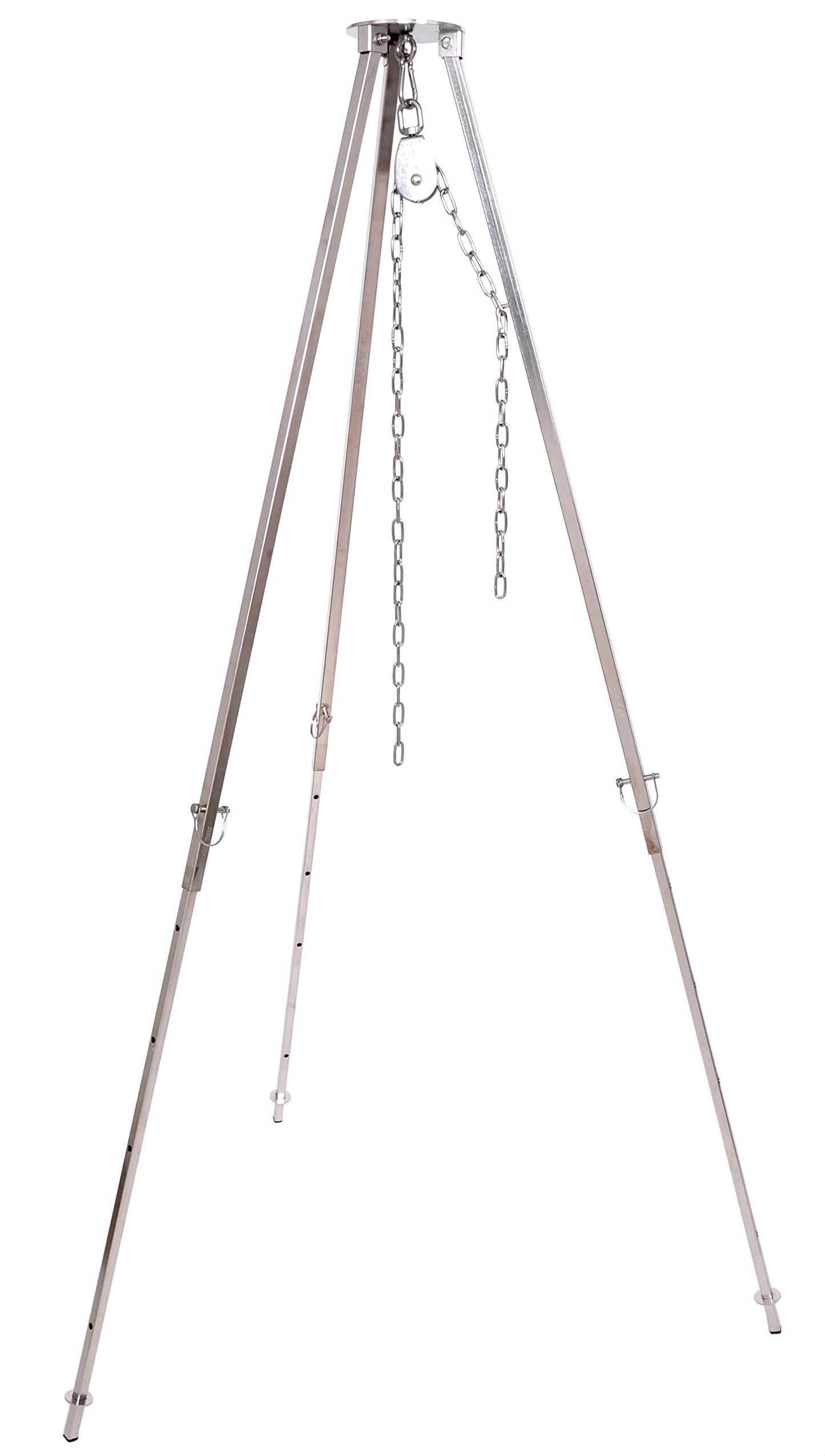 Massive tripod 2.00 m made of 304 stainless steel for swivel grill, goulash kettle, chain height adjustment, non-slip protection