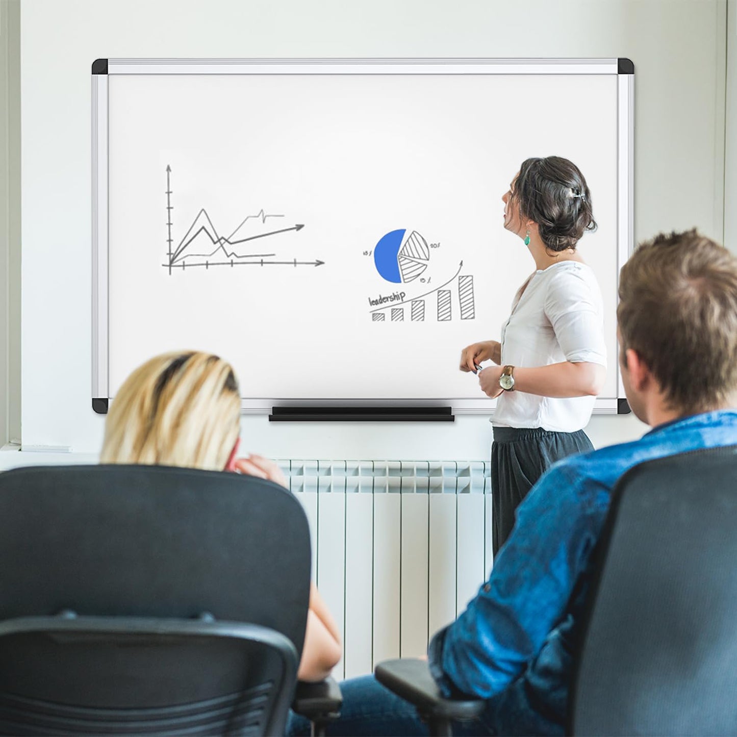 VIZ-PRO Magnetic Whiteboard 120 x 90 cm Dry Erase Board for Home Kitchen Office Wall Panels