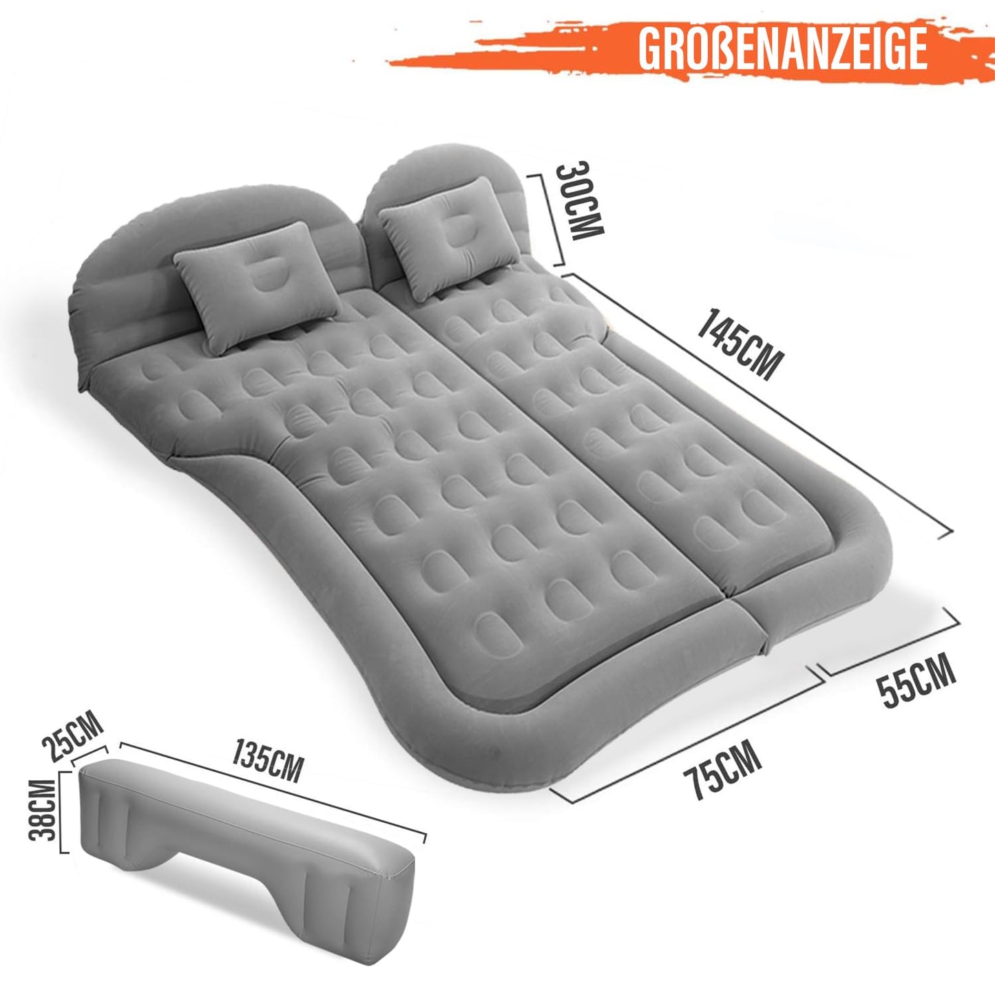 Ergocar Car Air Mattress SUV Inflatable Mattress with Pump MPV Air Bed Camping Car Pillow Elevated Air Mattress For Camping Travel Backyard Beach (Gray)