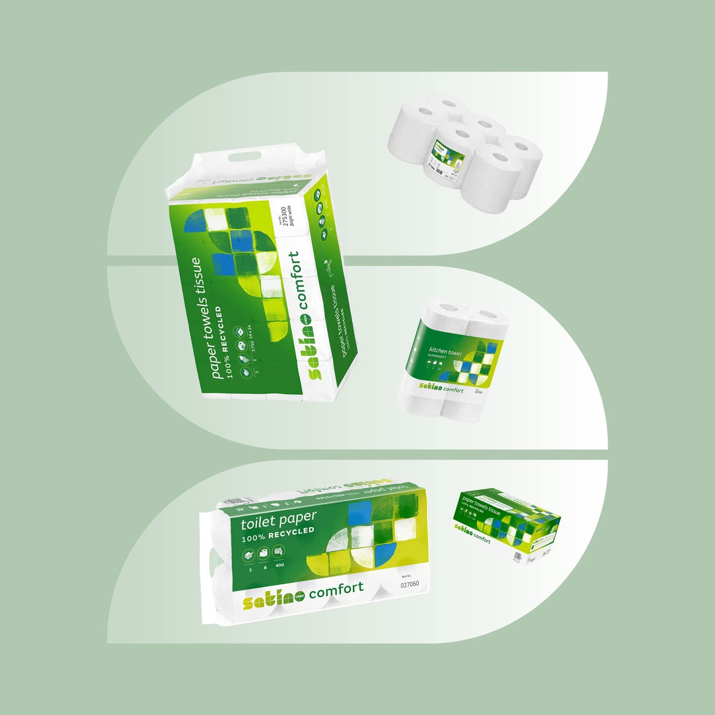 Satino by WEPA Comfort paper towels Format Tissue 277210 - PT3 compatible - 2-ply - green - 20x160 sheets - V-fold - 25x23cm - EU Ecolabel certified - 100% recycled - 3,200 sheets