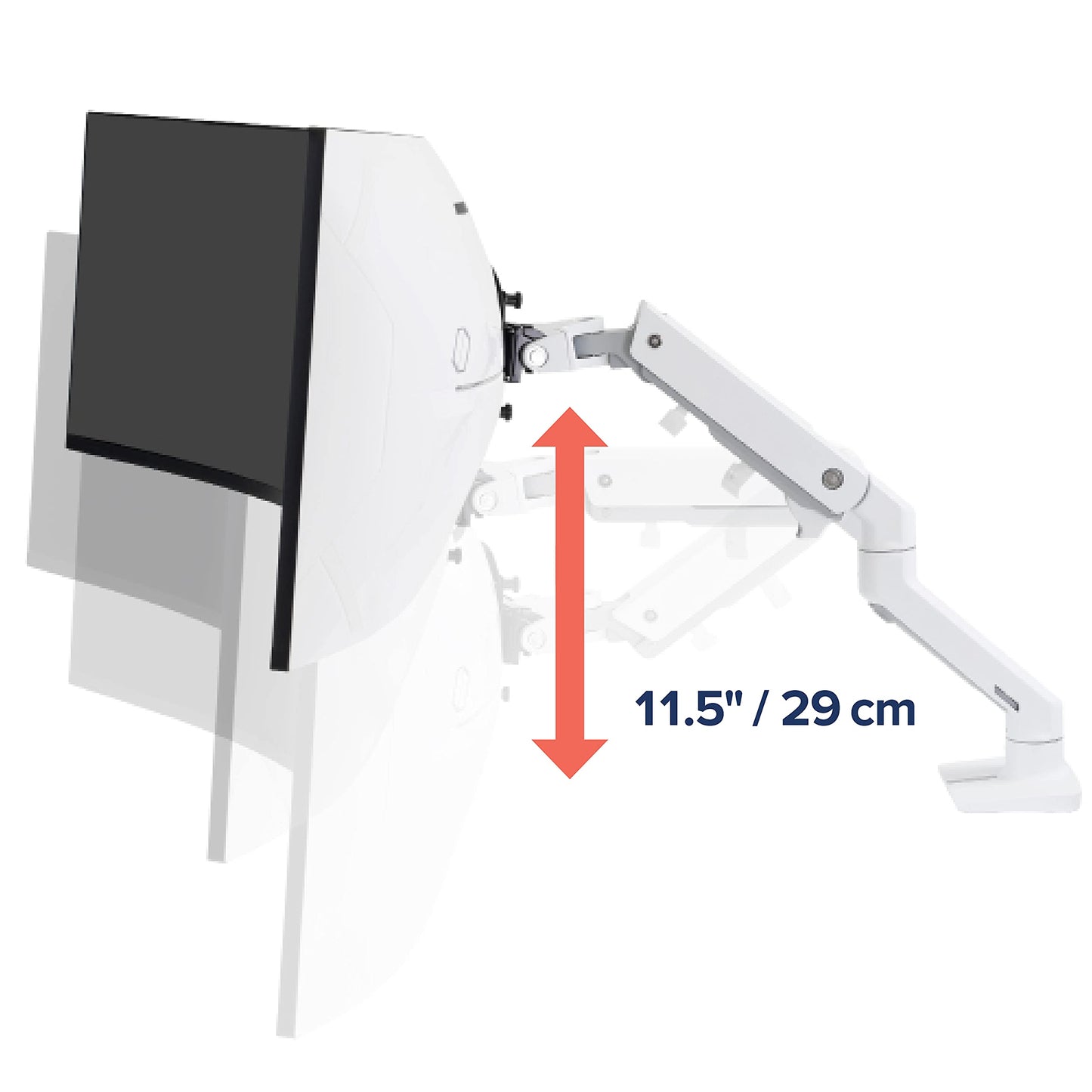 ERGOTRON HX Monitor Arm with HD hinge in White, desk mount with patented CF technology for ultra-wide curved monitors up to 49 inches, 29.2cm height adjustment, VESA compatible, 10-year warranty.