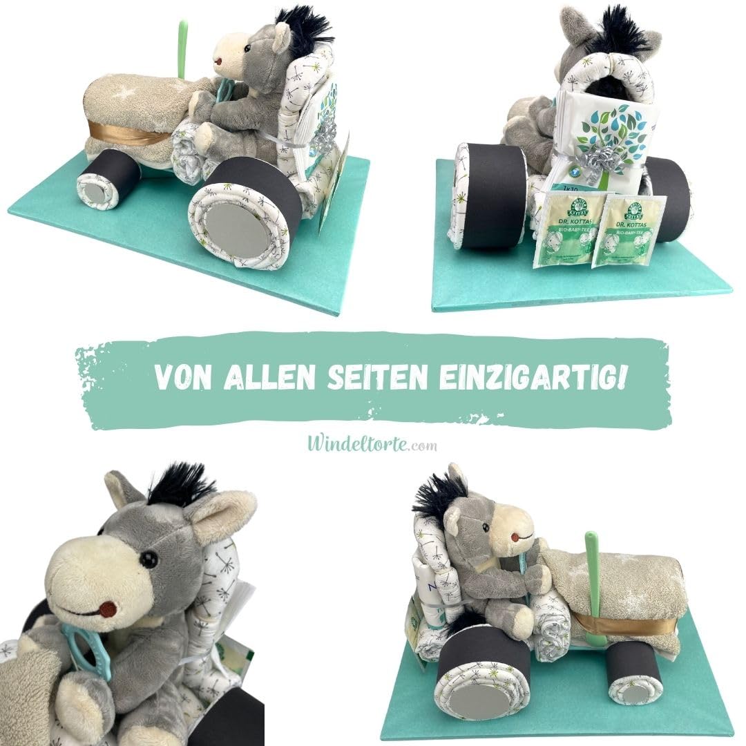 Diaper cake - tractor diaper cake for boys and girls | Diaper tractor - tractor diaper cake | Gift for birth | Baptism gift | Baby shower gift - Premium diaper cake (Neutral/Unisex)