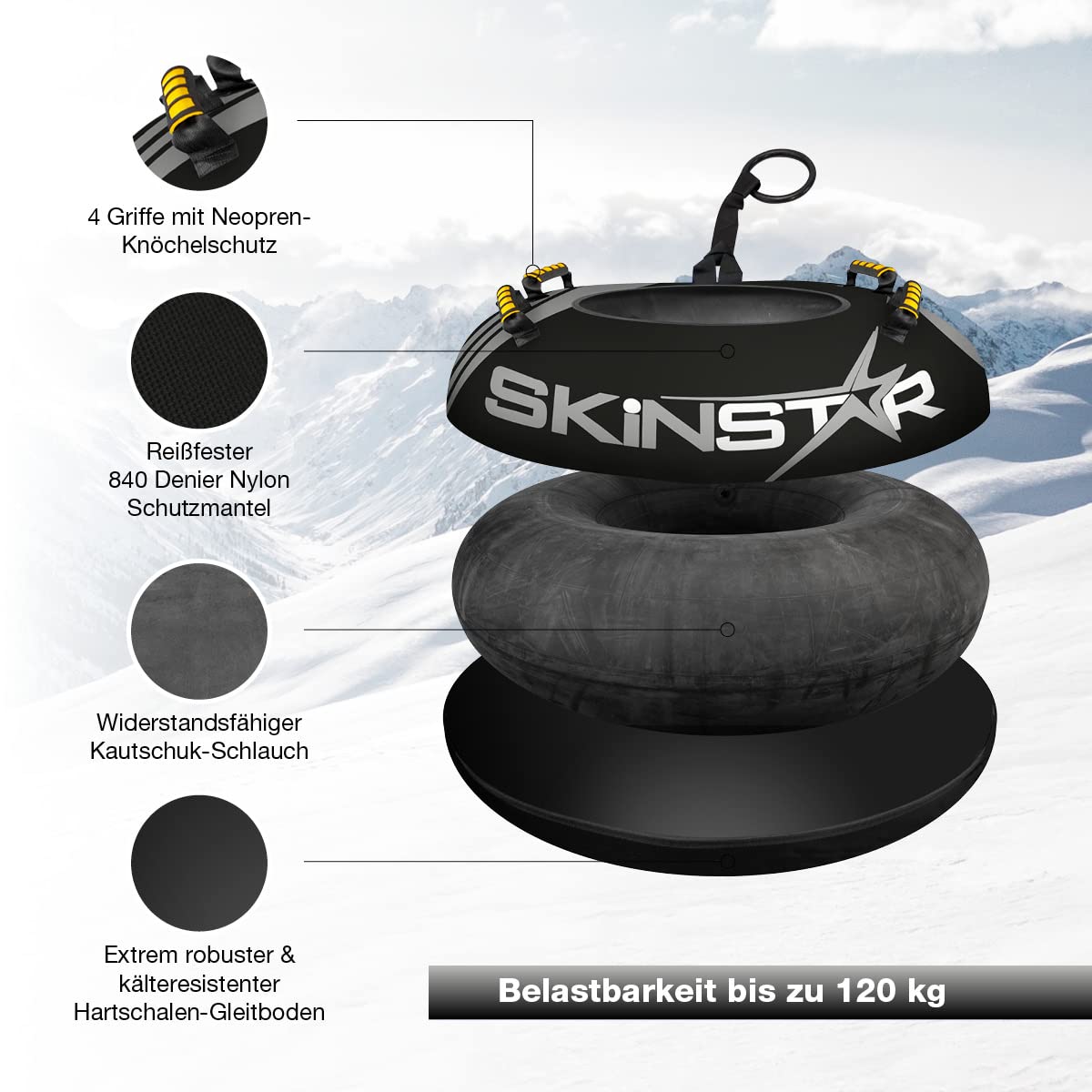 SkinStar Professional Snow Tube Sled Bob Rodel Tire Snow Tire Slide Tire Ø100cm
