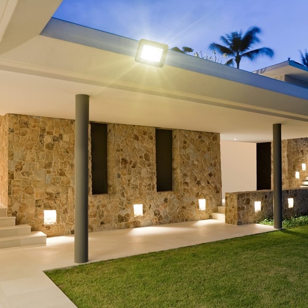 Izrielar 4pcs 10W LED Floodlights Outdoor, 900LM LED Outdoor Floodlight Spotlight IP66 3000K Warm White Floodlights Outdoor Lighting Wall Lights for Gardens, Sports fields, Courtyards, Garages, Hotels, Driveways.