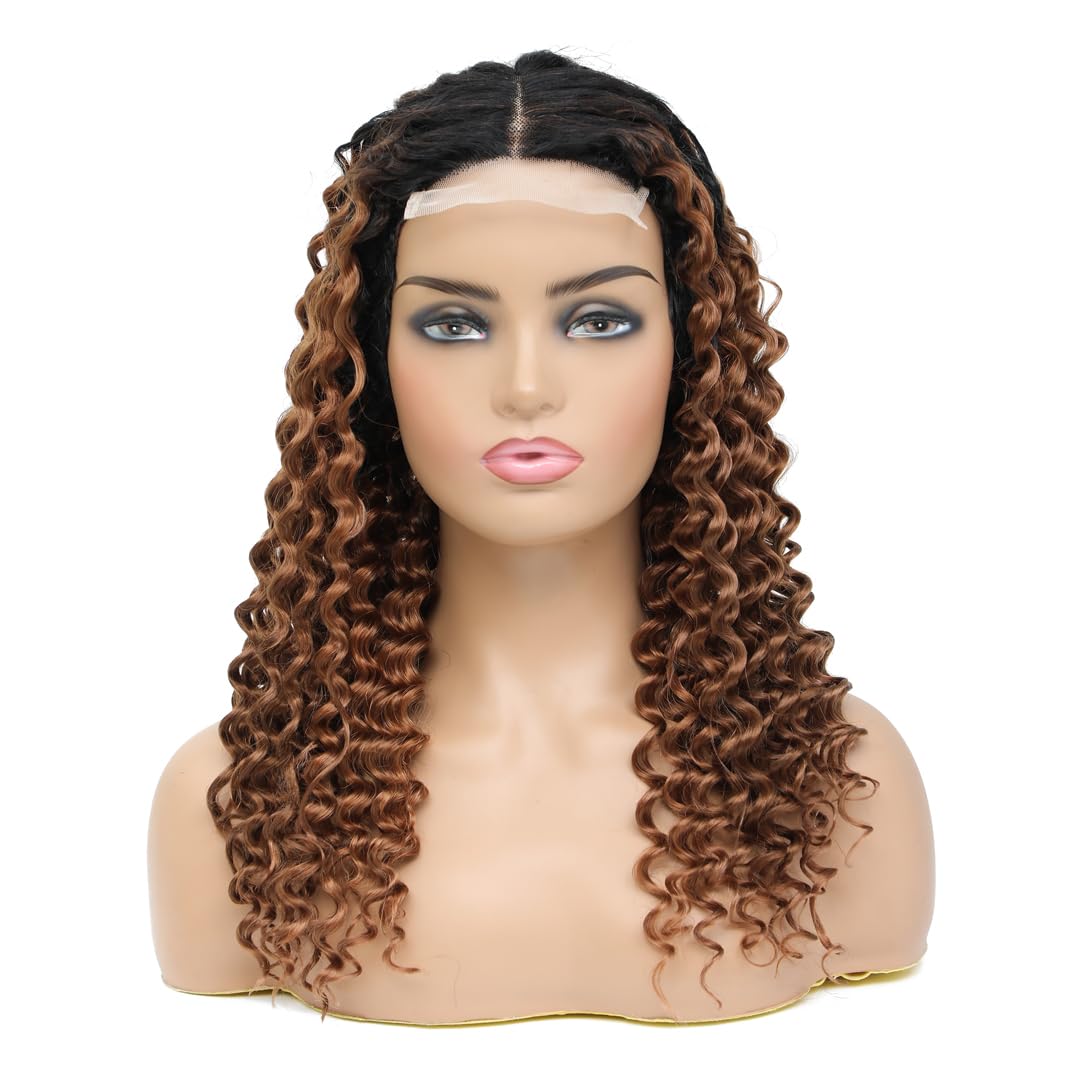 LYBYL Women's Human Hair Lace Front Wig 4X4 Lace Closure Wig Pre Plucked T1B/30 Blonde Curly Ombre Wig 22 inches (55.88cm)
