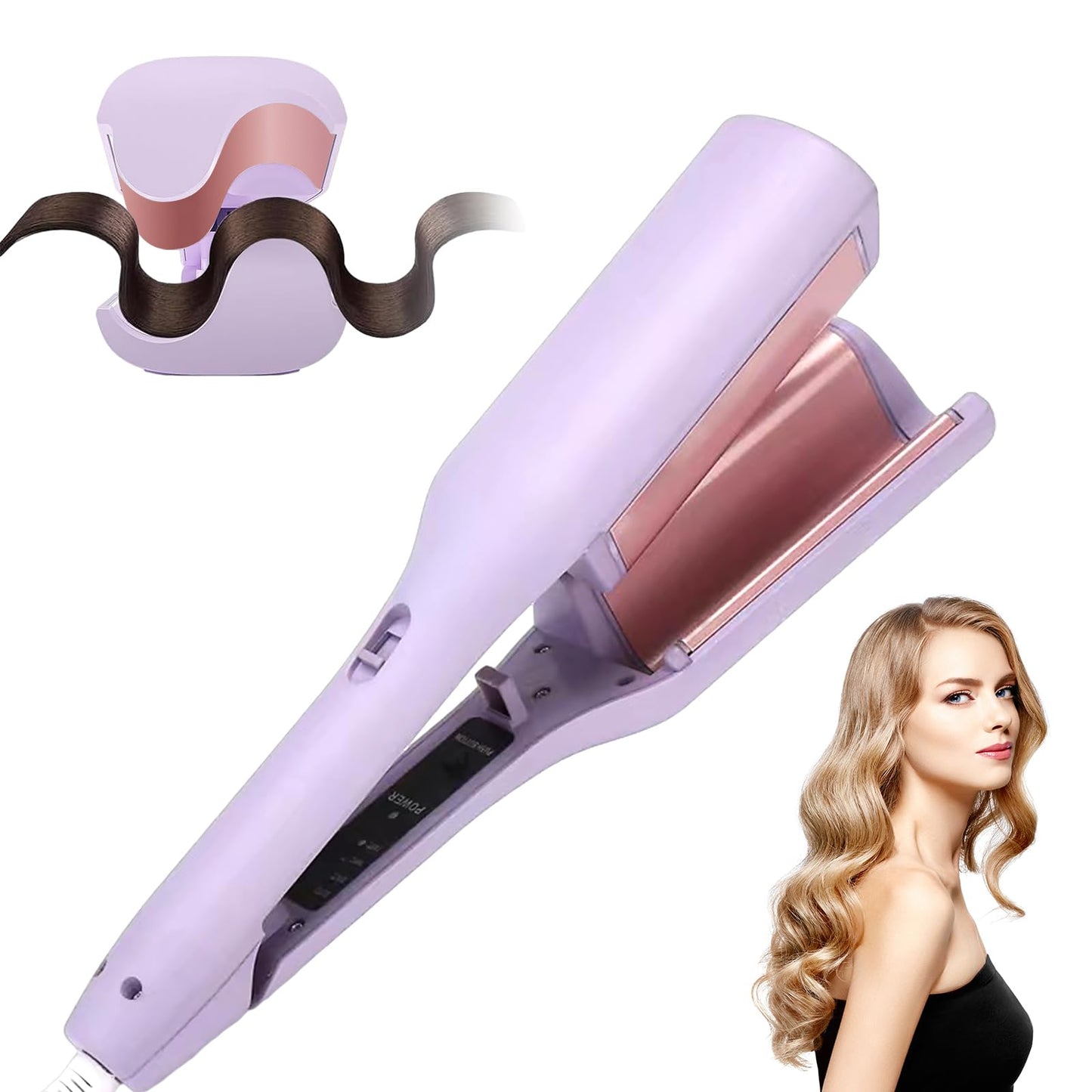 LIROPAU Curling Iron Large Waves, French Wave Curling Iron, 32mm for French Egg Rolls, Wave Iron rods with Adjustable Temperature 30S Swift Heating (Purple)