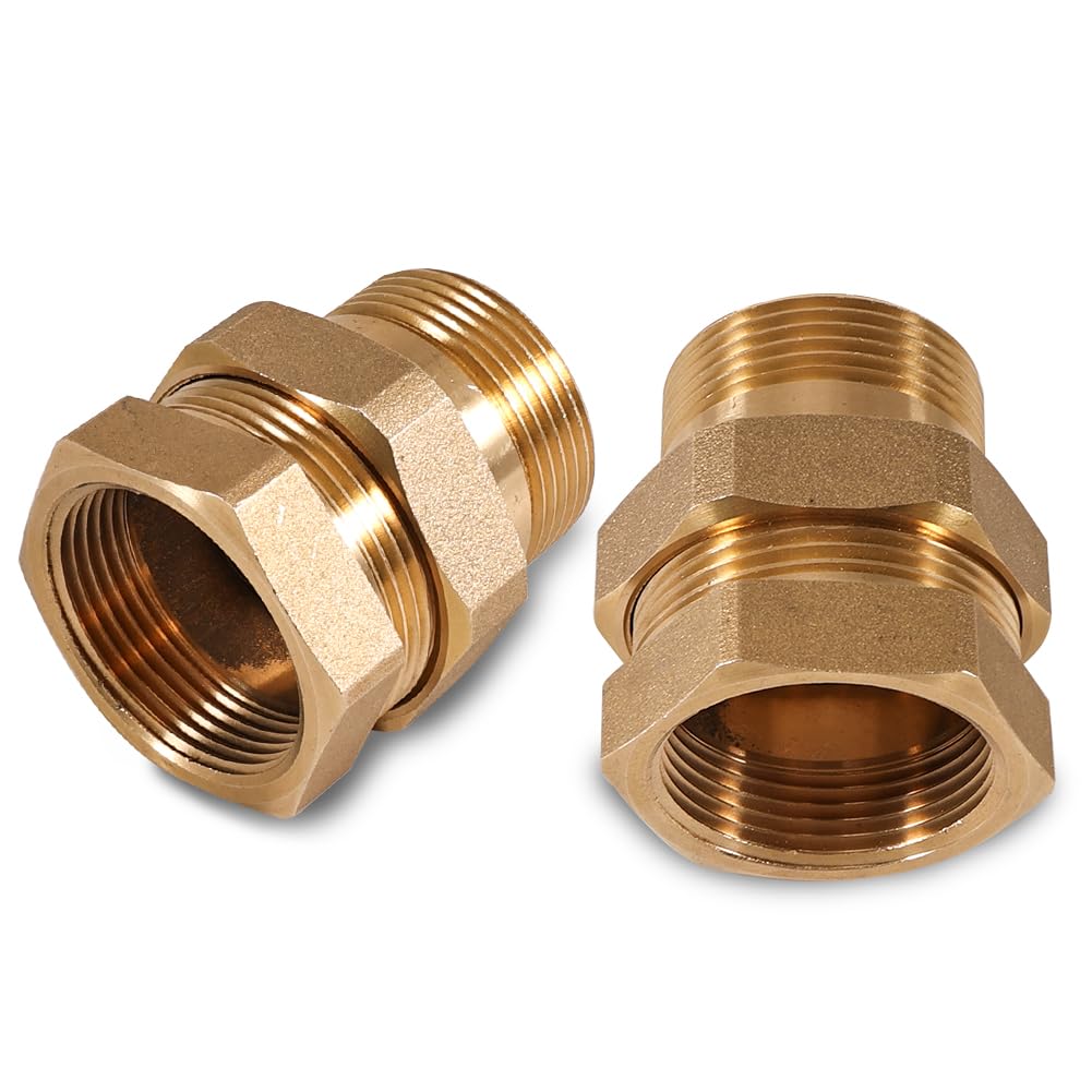 2 pieces of brass fitting 1 1/4 inch, 1 1/4" male/female brass threaded fittings, G1 1/4 brass fitting screw connection, tapered sealing fitting, DN32 pipe fitting threaded fitting.