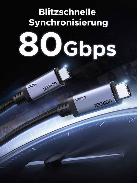 UGREEN USB4 Cable, 80 Gbps USB C Data Cable, 240W USB C Charging Cable, 1M with 16K or dual 8K video signal transmission, compatible with MacBook/Monitor/Docking Station/iPad/iPhone